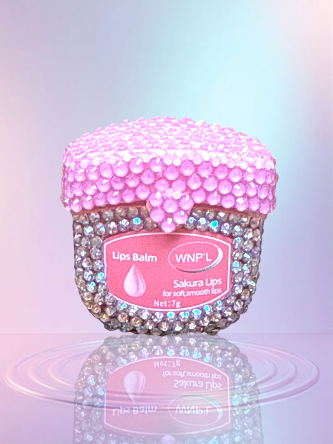 Handmade Rhinestone Lip Therapy: Custom glass embellished hydration pot for soft, smooth lips