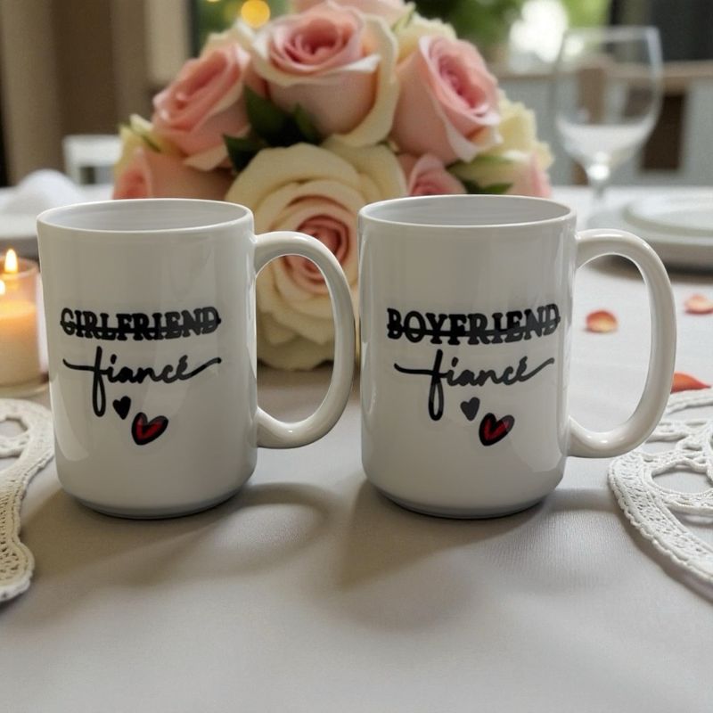 Engagement Mug Set | Girlfriend Fiancé &amp; Boyfriend Fiancé Coffee Mugs | Engagement Gift | Wedding Shower Gift