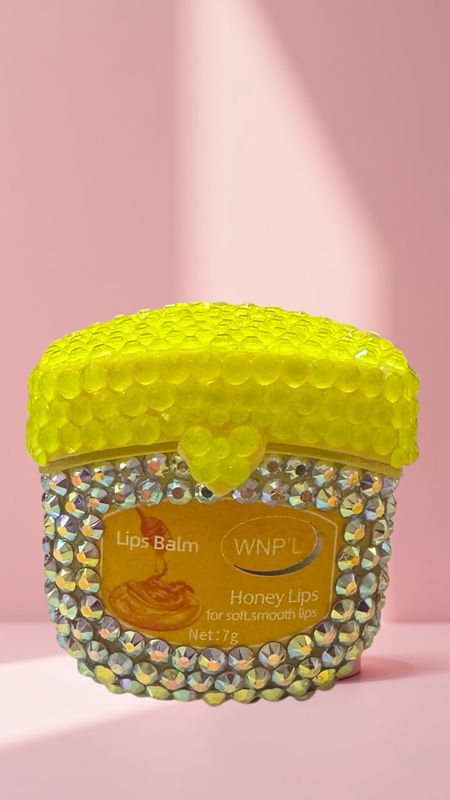 Handmade Rhinestone Lip Therapy: Custom glass embellished hydration pot for soft, smooth lips
