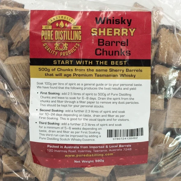 Pure Distilling Whiskey Sherry Barrel Chunks 500gs