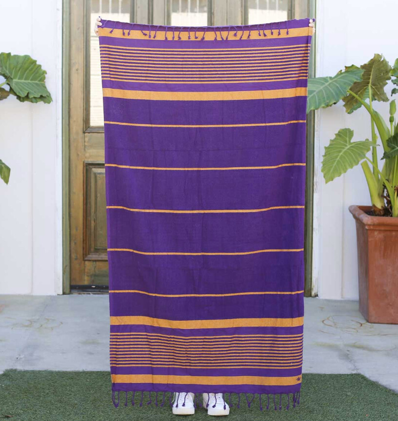 Bahama Stripe Beach Towel, Size: 34x63, color: Purple/Yellow