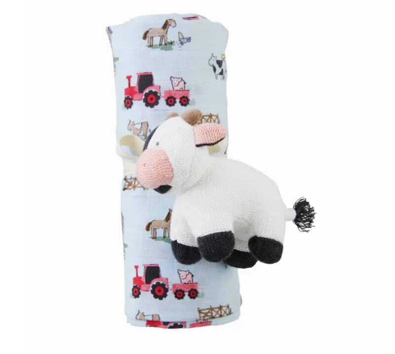 Swaddle &amp; Rattle - Blue Cow