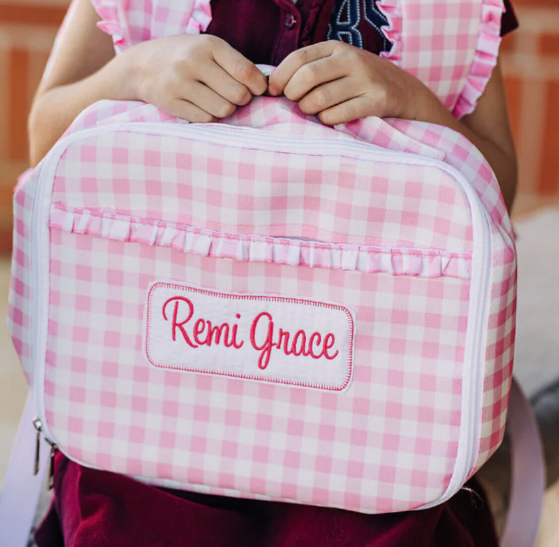 Gingham Lunchbox, color: Pink w/Ruffle