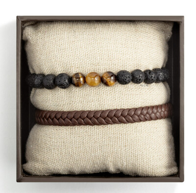 Men&#39;s Leather Bracelets - Set of 2