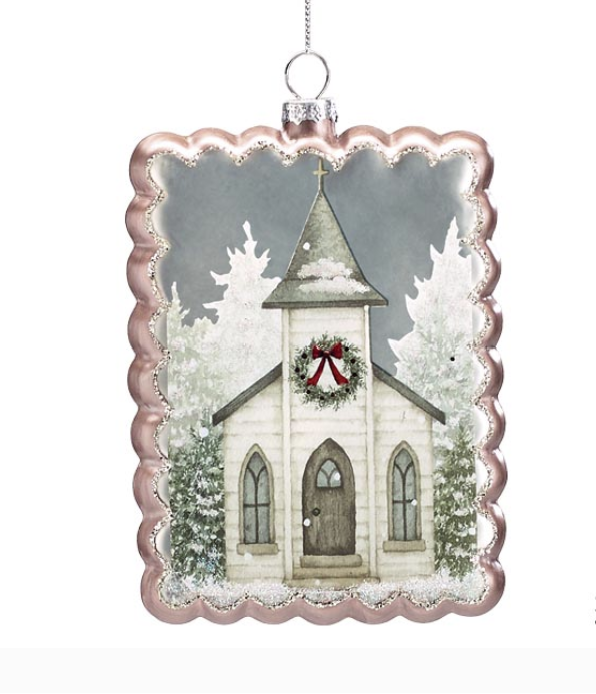 Snowy Church Ornament