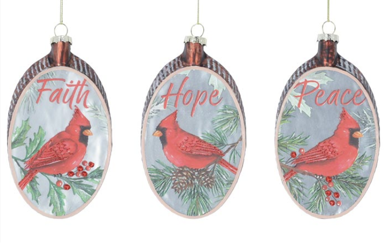 Cardinal Wood Ornament, Style: Faith