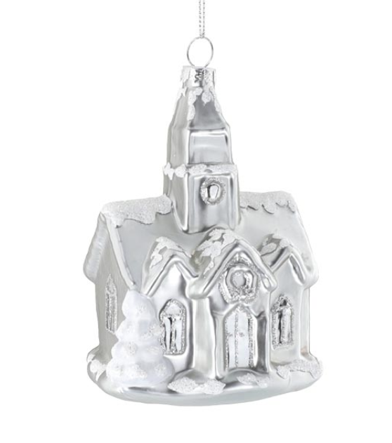 Snowy Silver Church Ornament