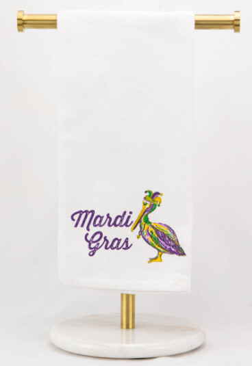 Mardi Gras Pelican Hand Towel