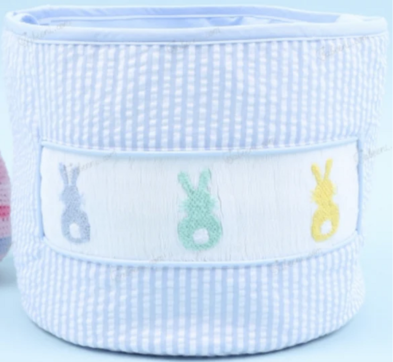 Blue Embroidered Easter Basket