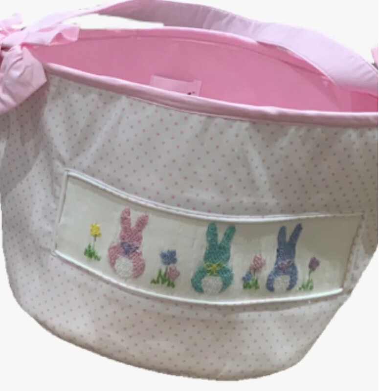 Embroidered Pink Bunny Easter Basket