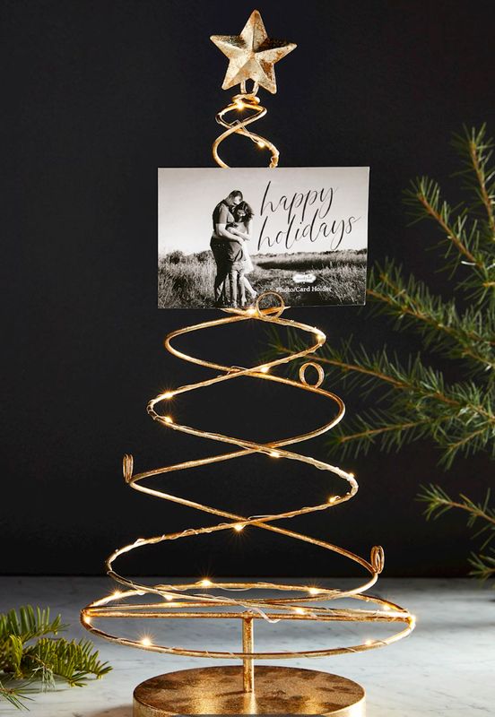 Gold Light Up Tree Card Holder