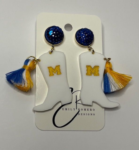 School Spirit - Boot Earrings, Colour: MSU Multi Pom