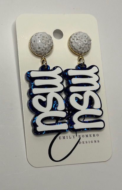 Sequin Top - Acrylic Earrings, School: White MSU