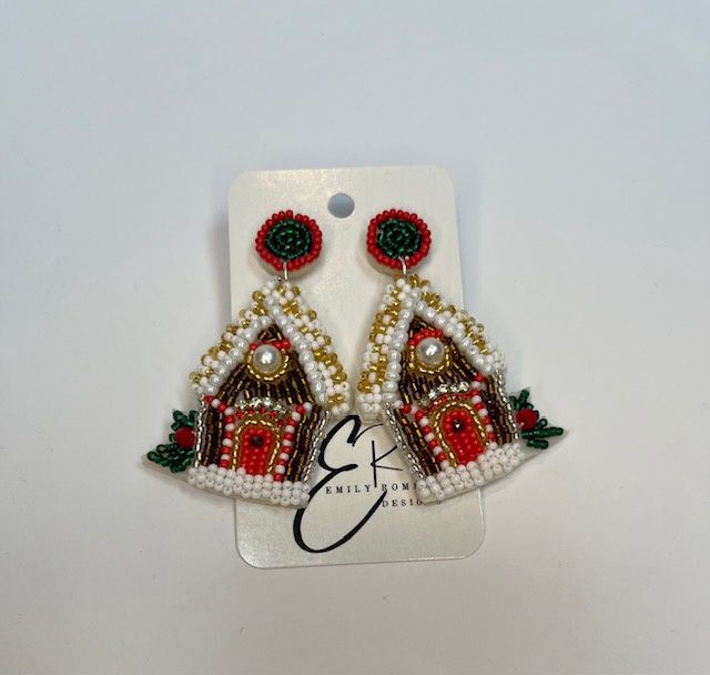 Beaded Gingerbread House Earrings