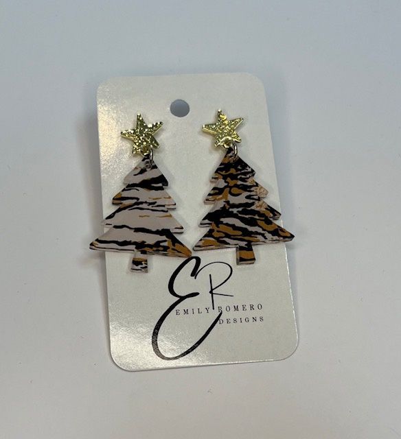 Groovy Christmas Tree Earrings, Style: Tiger Stripe