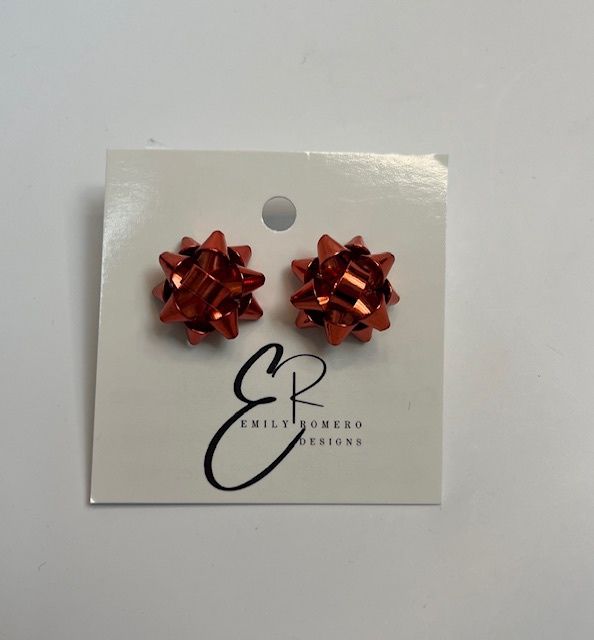 Christmas Gift Bow Earrings, color: Red