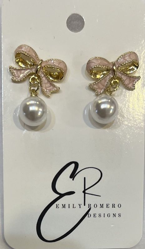 Pink Bow Pearl Drop Earring
