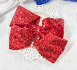 Sequin Texas Size Hair Bow, Colour: Red