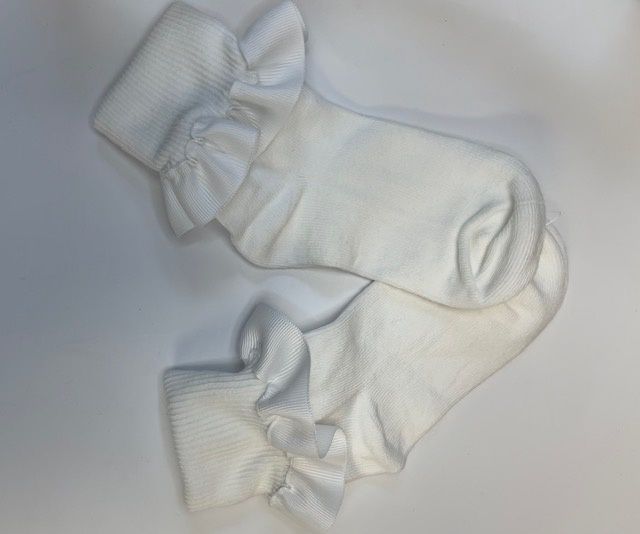 Ribbon Ruffled Socks, Size: 6/7, Colour: White Ribbon