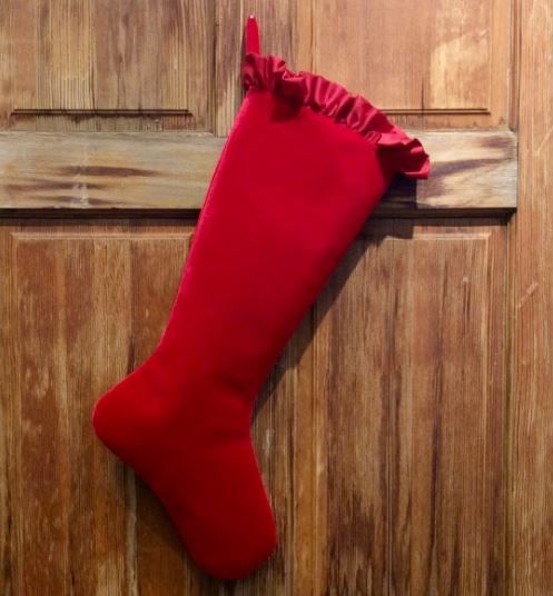 25" Velvet Stocking w/Taffeta Ruffle, Colour: Hot Red
