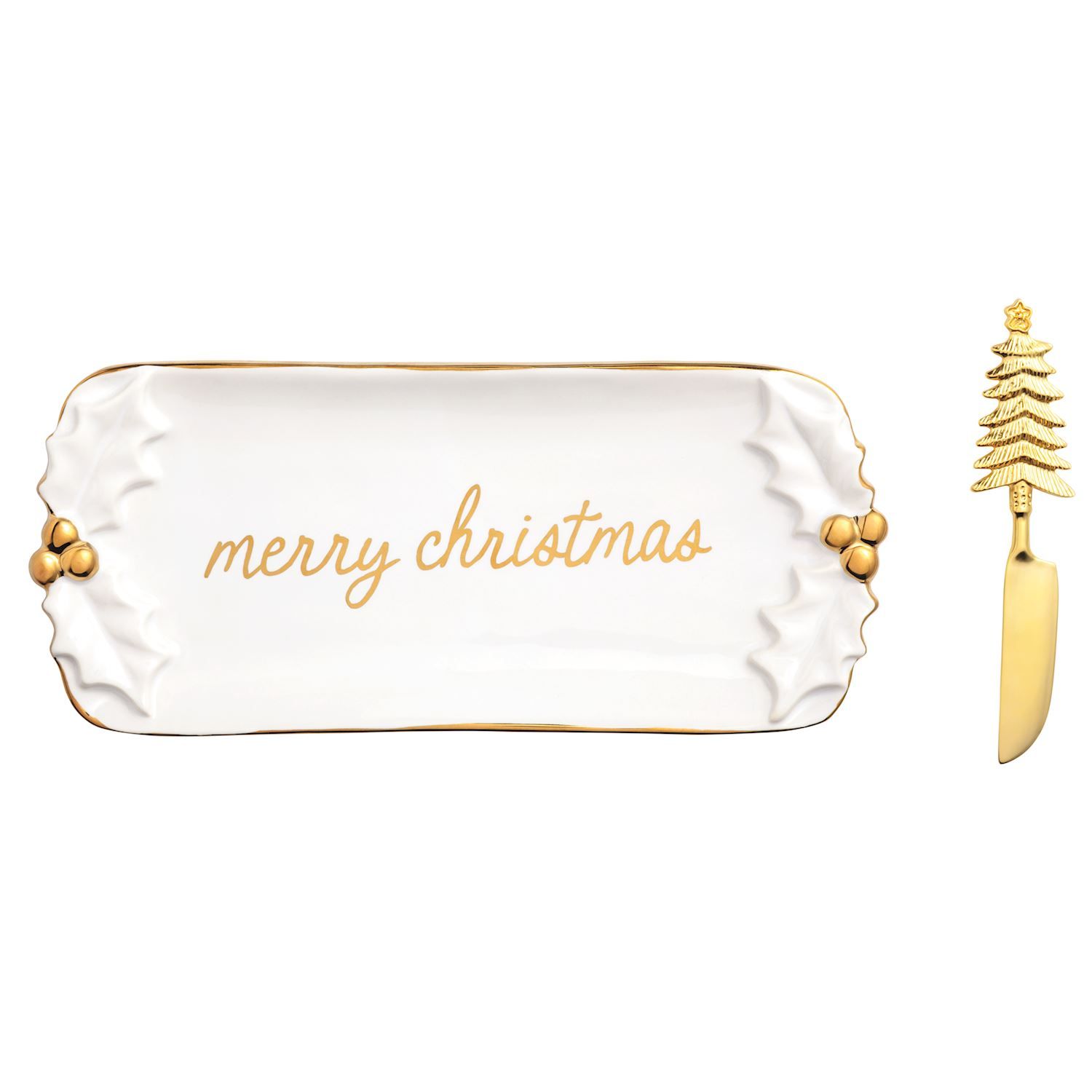 Gold Holly Butter Dish Set