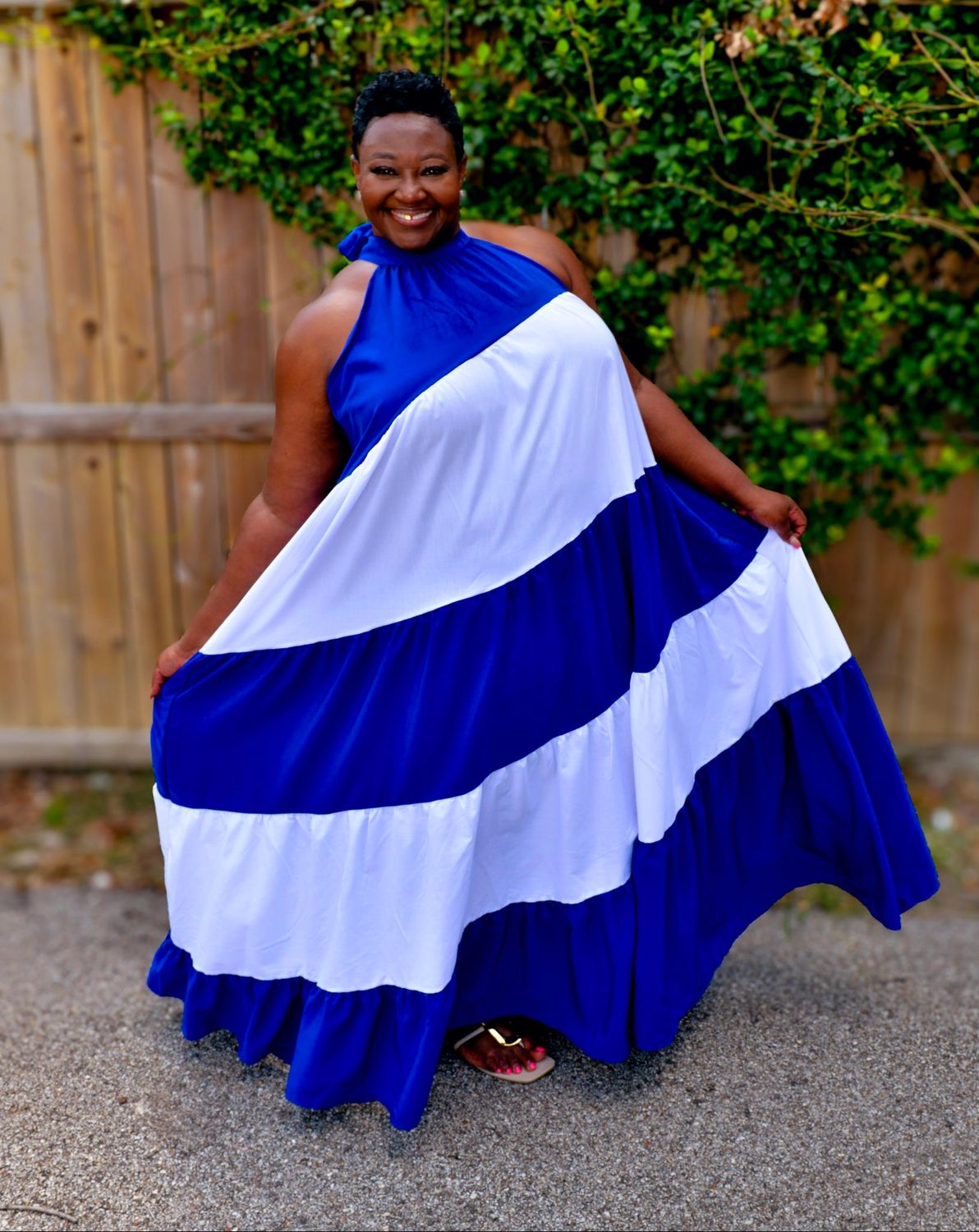 Blu Wave Halter Maxi Dress