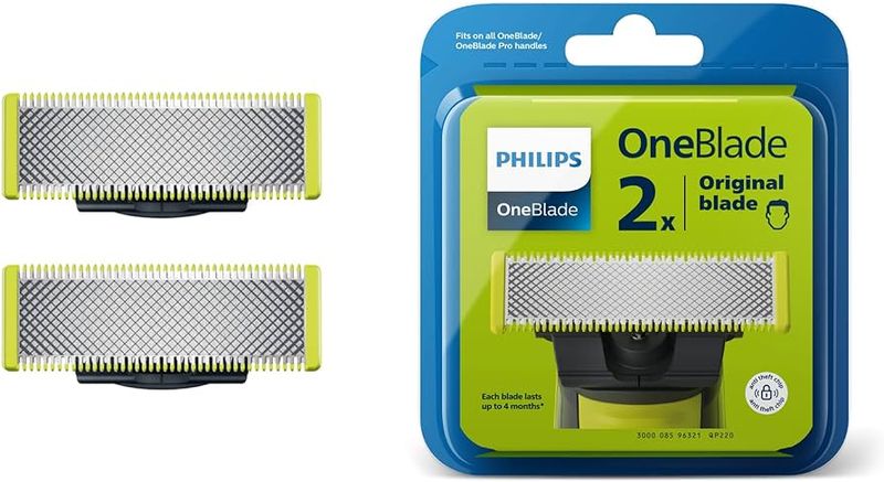 Philips OneBlade 2 Cuchillas de Recambio de Acero Inoxidable compatibles con todas las Maquinillas de Afeitar Eléctricas OneBlade (modelo QP220/50)