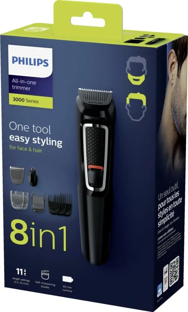 Afeitadora multifunción - Philips Serie 3000 MG3730/15, Recortadora 8 en 1, barba, cuerpo y pelo, Uso en seco.