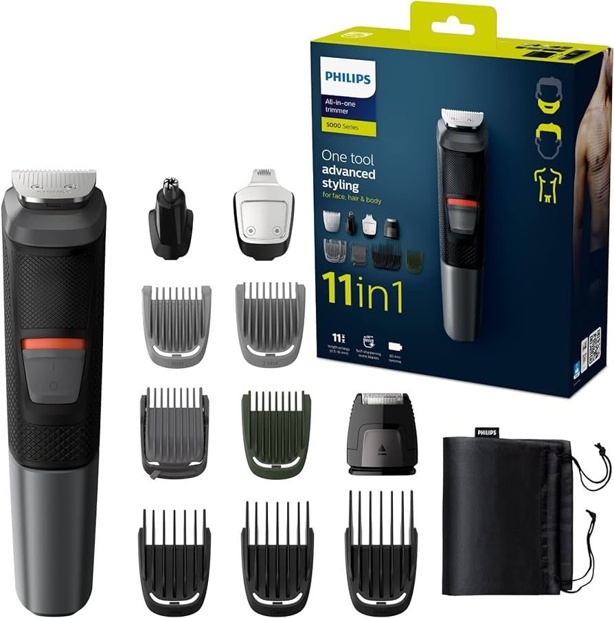Afeitadora multifunción - Philips S5000 MG5730/15, Recortadora 11 en 1, barba, cuerpo y pelo, Negro