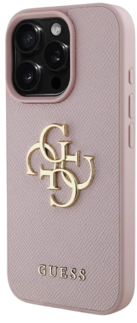 GUESS Carcasa Grained iPhone 16 Pro Max Rosa logo 4G