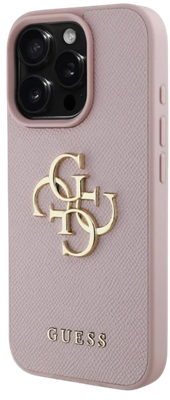 GUESS Carcasa Grained iPhone 16 Pro Max Rosa logo 4G
