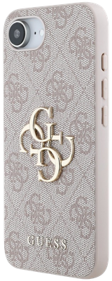 GUESS Carcasa para iPhone 16e Rosa logo 4G