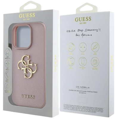 GUESS Carcasa Grained iPhone 16 Pro Max Rosa logo 4G