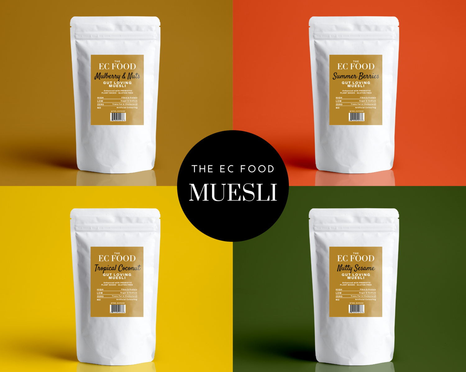 EC Food Muesli in Mulberry Nuts, Summer Berries, Tropical Blend &amp; Nutty Sesame