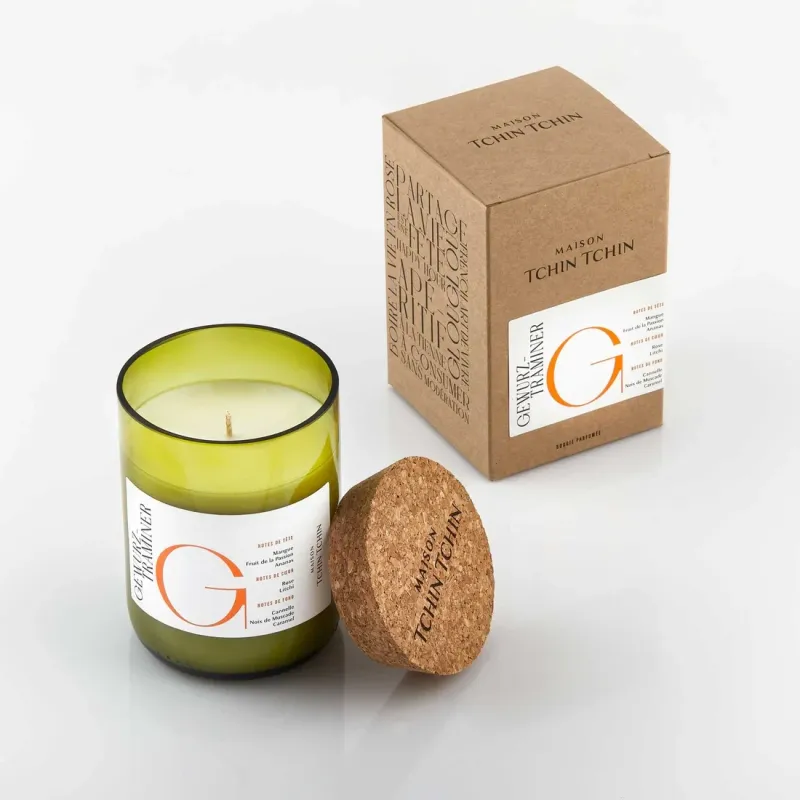 Duftkerze in recyceltem Weinflaschenglas - Gewürztraminer