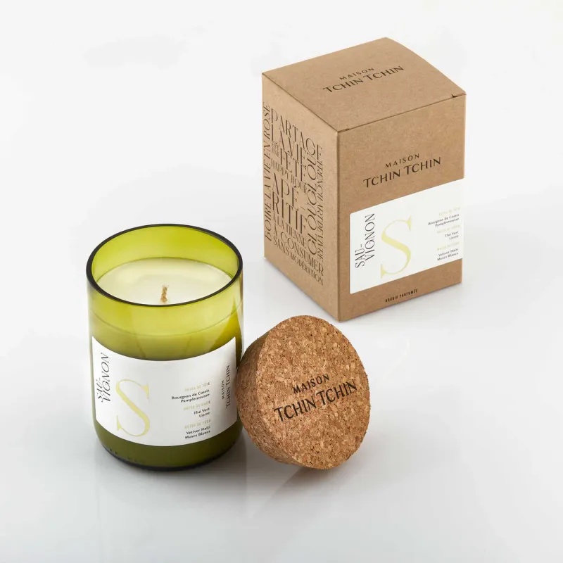 Duftkerze in recyceltem Weinflaschenglas - Sauvignon