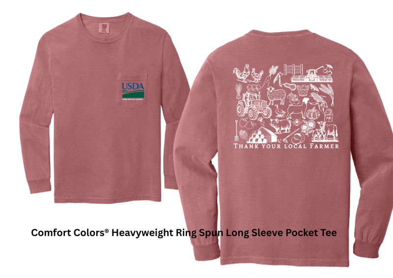 USDA THANK YOUR LOCAL FARMER Comfort Colors® Heavyweight Ring Spun Long Sleeve Pocket Tee