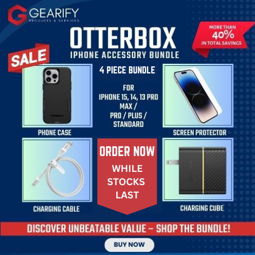4 PIECE IPHONE ACCESSORY BUNDLE - Case, Screen Protector, Charging Cable, Charging Cube &amp; Portable Battery - for iPhone 15, 14, 13 Pro Max / Pro / Plus / standard. MORE THAN 40% IN SAVINGS