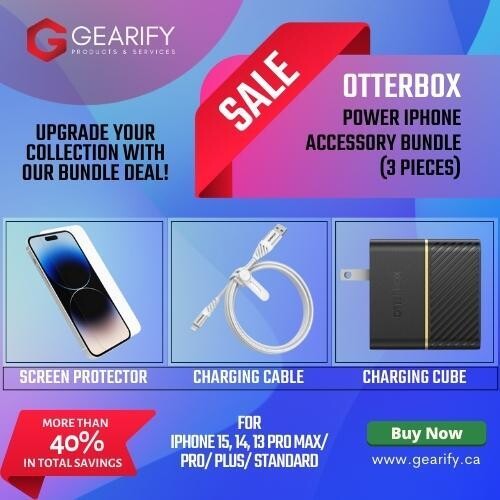 3 PIECE IPHONE ACCESSORY BUNDLE - Screen Protector, Charging Cable, Charging Cube - for iPhone 15, 14, 13 Pro Max / Pro / Plus / Standard. MORE THAN 40% IN TOTAL SAVINGS