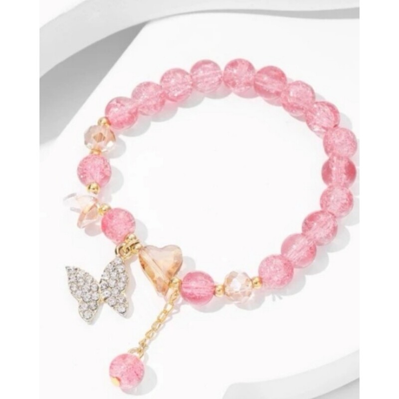 RHINESTONE BUTTERFLY CHARM CRYSTAL BEADED BRACELET