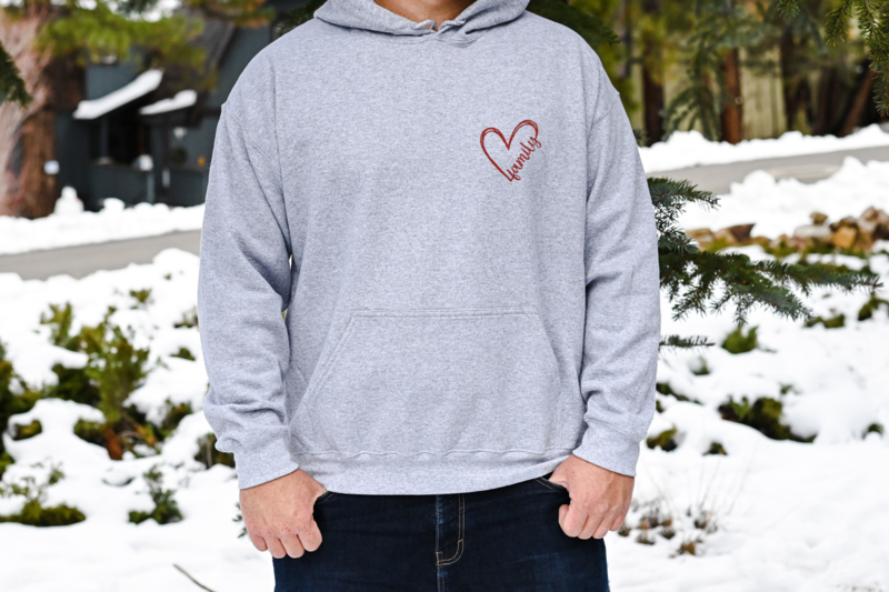 Custom Embroidered Hoodie with Family Tree and Heart Design