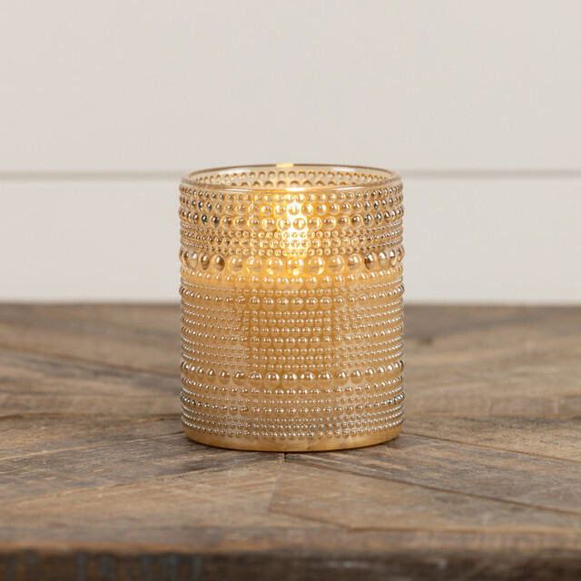 5&quot; CHAMPAGNE DOTTED GLASS 3D FLAME CANDLE