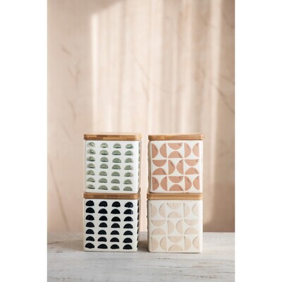 4-1/4&quot;H Stoneware Canister w Lid