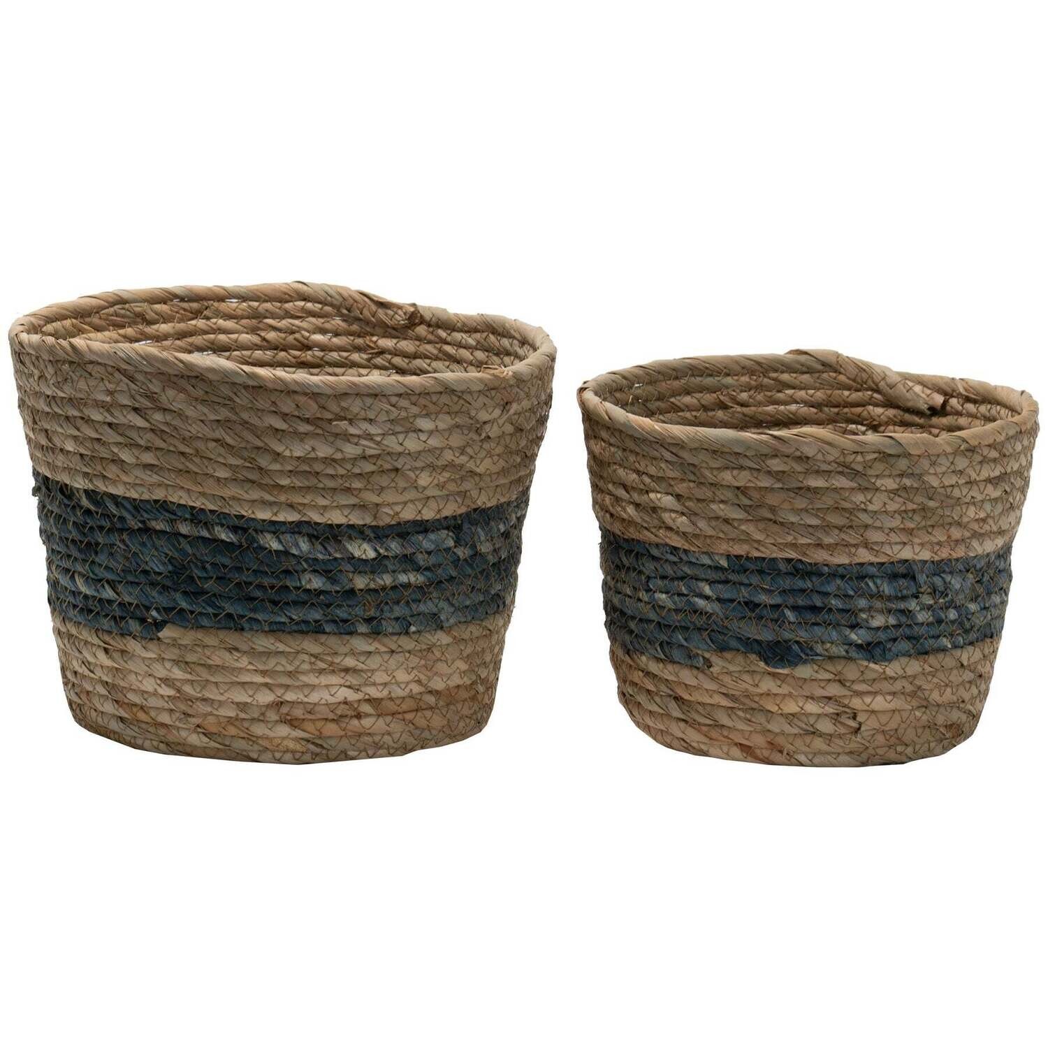 Blue Stripe Natural Baskets LARGE