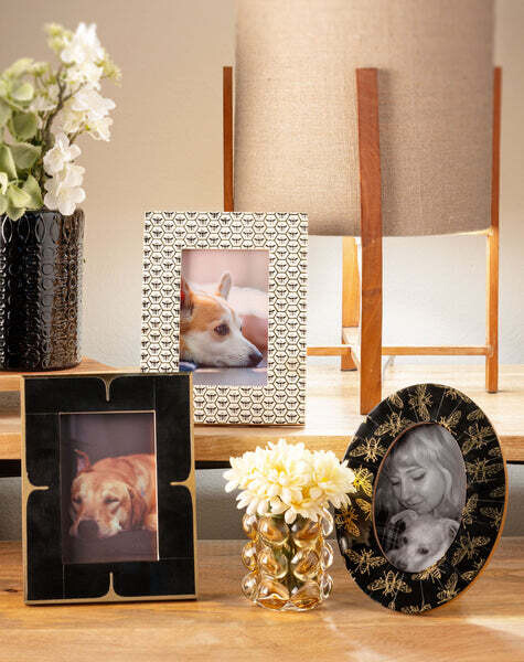 RESIN &amp; BRASS FRAME BLACK AND GOLD RECTANGLE