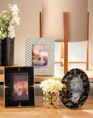 RESIN &amp; BRASS FRAME BLACK AND GOLD RECTANGLE