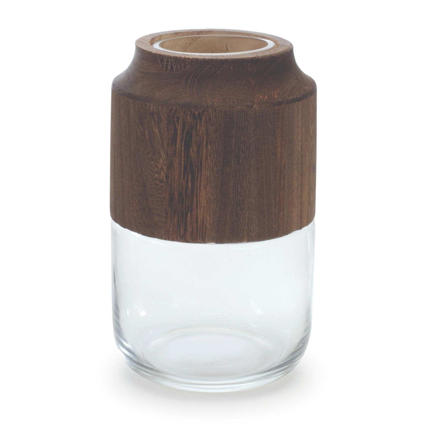 Container 5.5&quot;D x 9&quot;H Glass/Wood