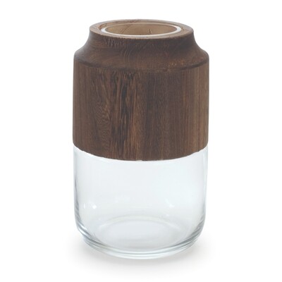 Container 5.5&quot;D x 9&quot;H Glass/Wood