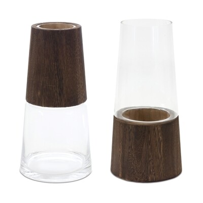 Vase 5.5&quot;D x 11&quot;H, 5.5&quot;D x 11&quot;H Glass/Wood