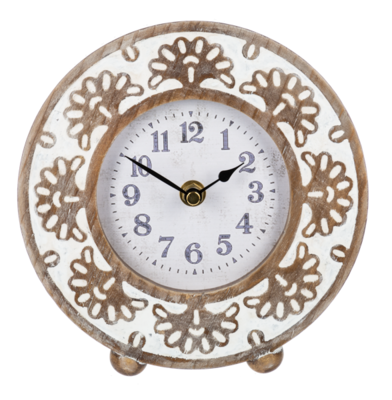 CARVED FLOWER DESK CLOCK MDF